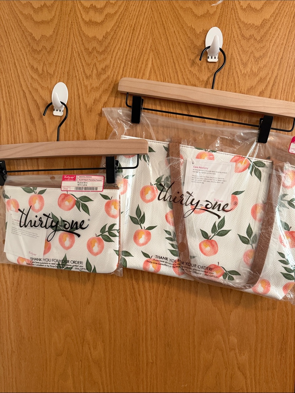 thirty-one Peach Print Tote and Zip Pouch Set - White, Peach, Green, Brown
